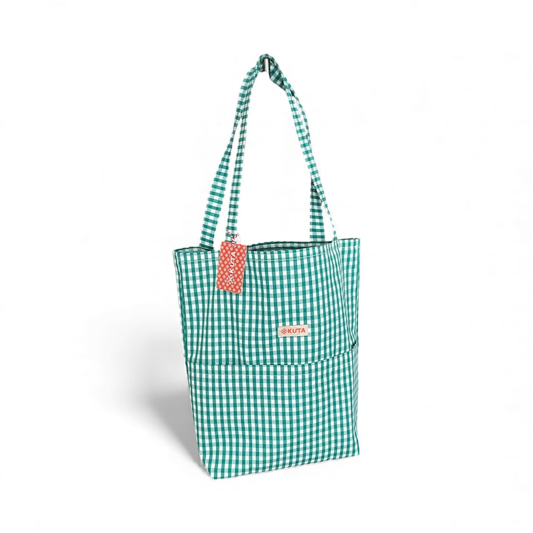 Holiday Vibes Gingham Tote Bag. 15 X 17  inches tall